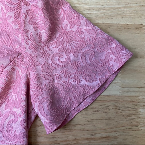 FOREVER NEW Pink Floral Jacquard Flutter Sleeve Frill Hem A-line Dress Size 12 - Picture 11 of 11